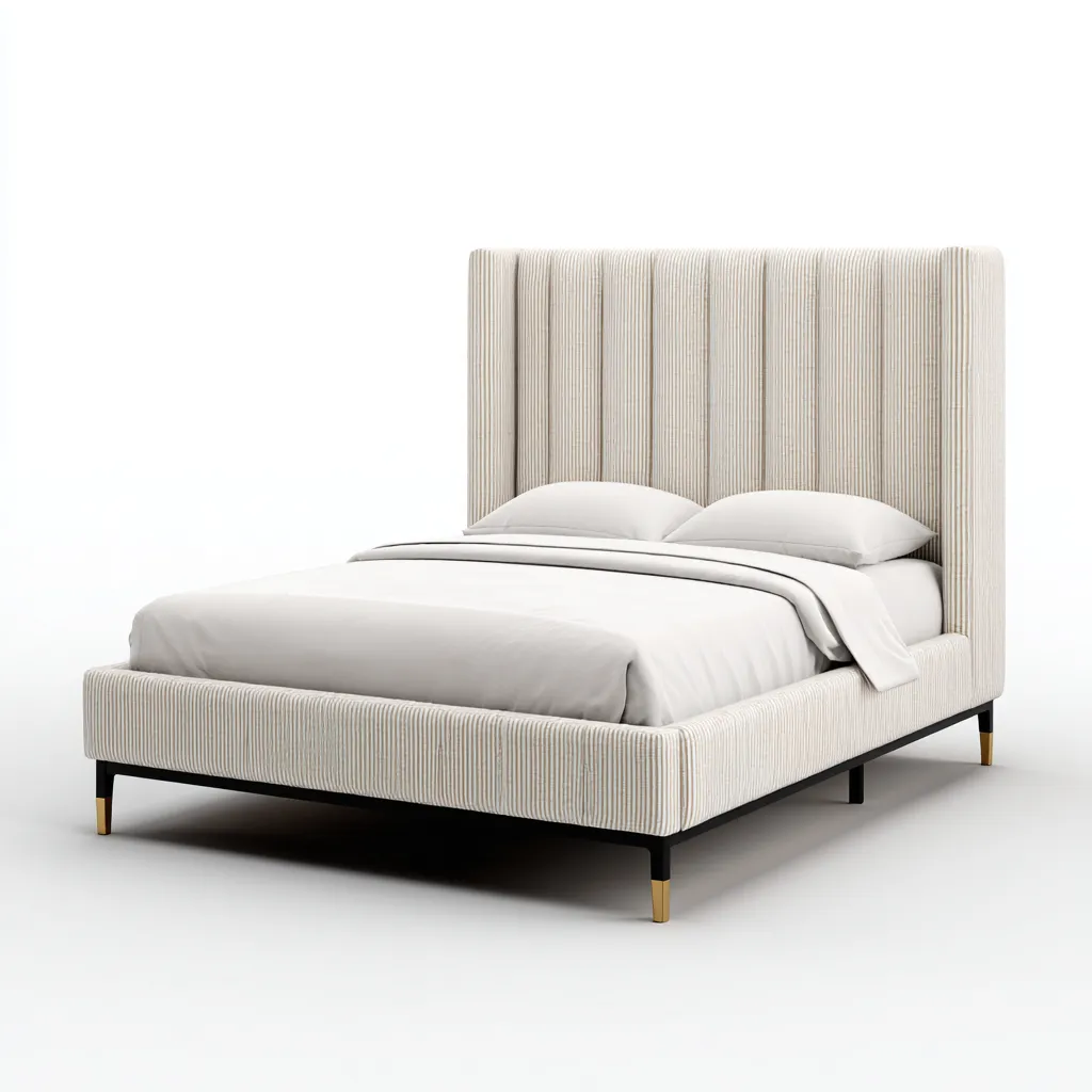 Lit double - tissu - 200x160x140 cm - beige - style contemporain-Nestleify