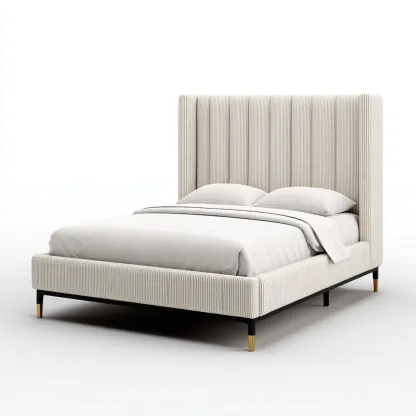 Lit double - tissu - 200x160x140 cm - beige - style contemporain-Nestleify