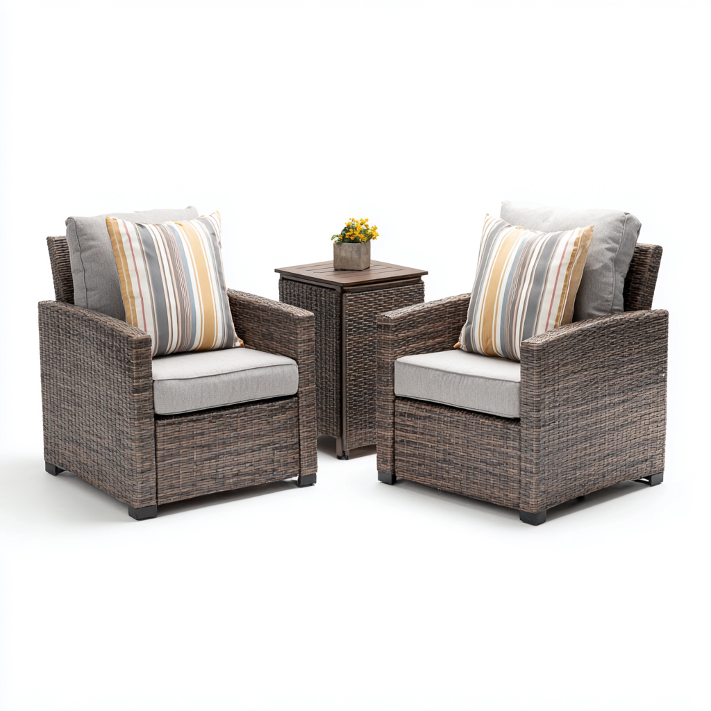 Canapé de jardin - rotin synthétique - bois - 78x74x90 cm - gris-marron - style contemporain-Nestleify