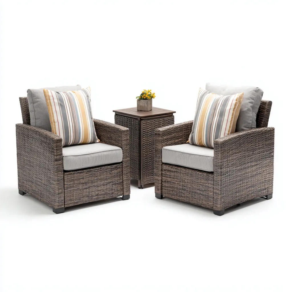 Canapé de jardin - rotin synthétique - bois - 78x74x90 cm - gris-marron - style contemporain-Nestleify