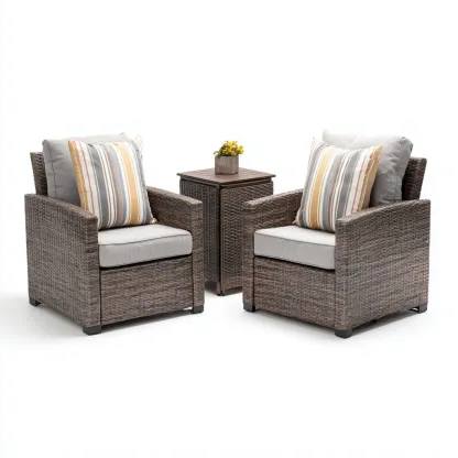 Canapé de jardin - rotin synthétique - bois - 78x74x90 cm - gris-marron - style contemporain-Nestleify
