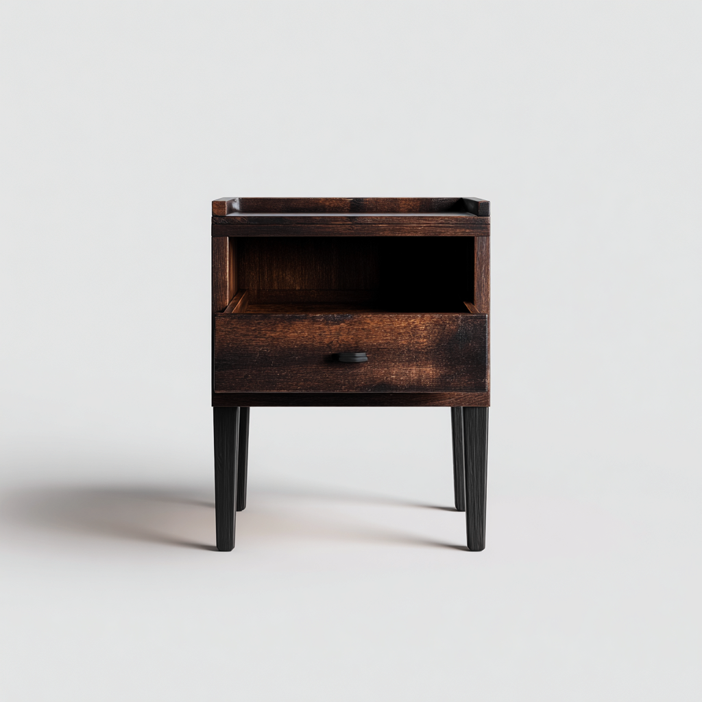 Table de chevet - bois massif-MDF - 45x35x55 cm - marron foncé-noir - style naturel moderne-Nestleify