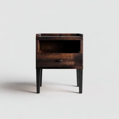 Table de chevet - bois massif-MDF - 45x35x55 cm - marron foncé-noir - style naturel moderne-Nestleify