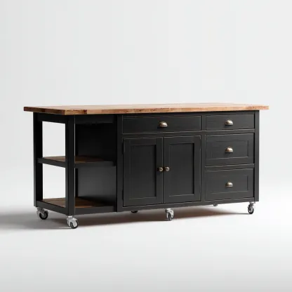 Îlot de cuisine - bois mélaminé - métal - 160x55x90 cm - noir-bois naturel - style industriel-Nestleify