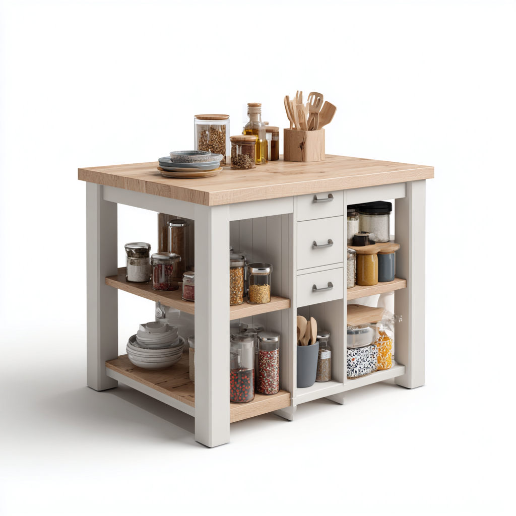 Îlot de cuisine - bois mélaminé - 100x70x90 cm - blanc-bois naturel - design moderne-Nestleify