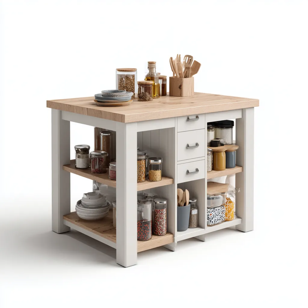 Îlot de cuisine - bois mélaminé - 100x70x90 cm - blanc-bois naturel - design moderne-Nestleify