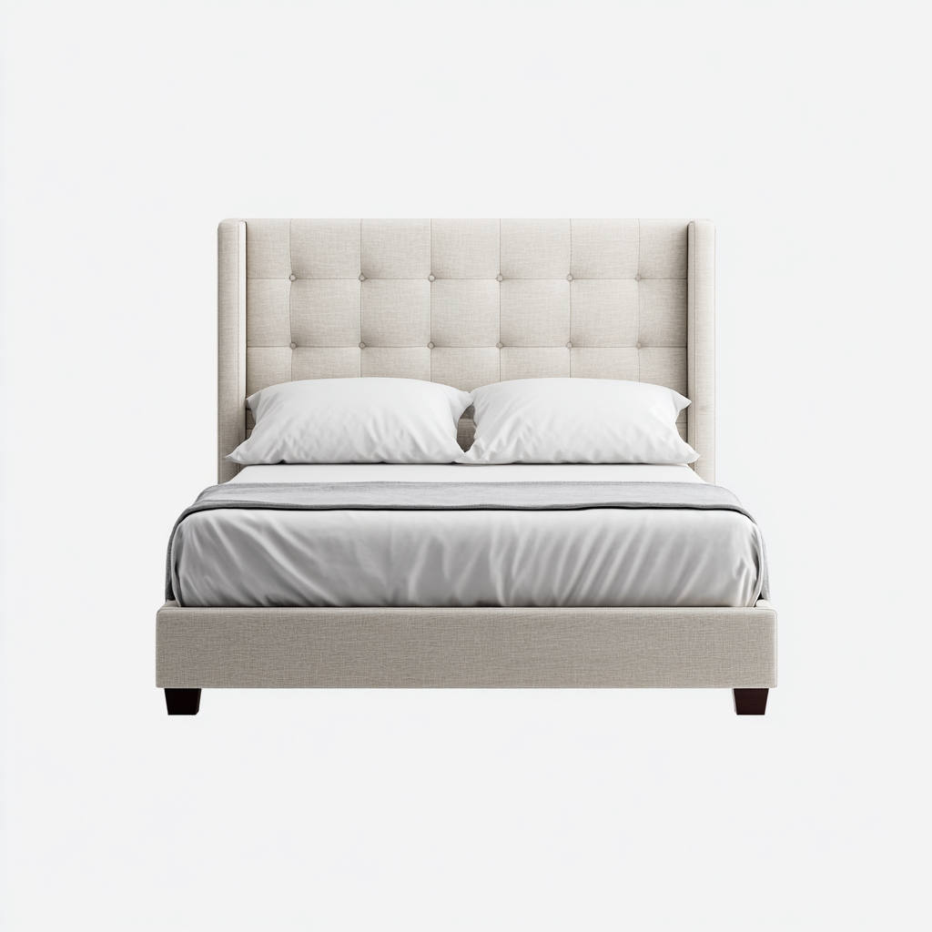 Lit double - tissu-bois - 200x160x120 cm - beige - style moderne-Nestleify