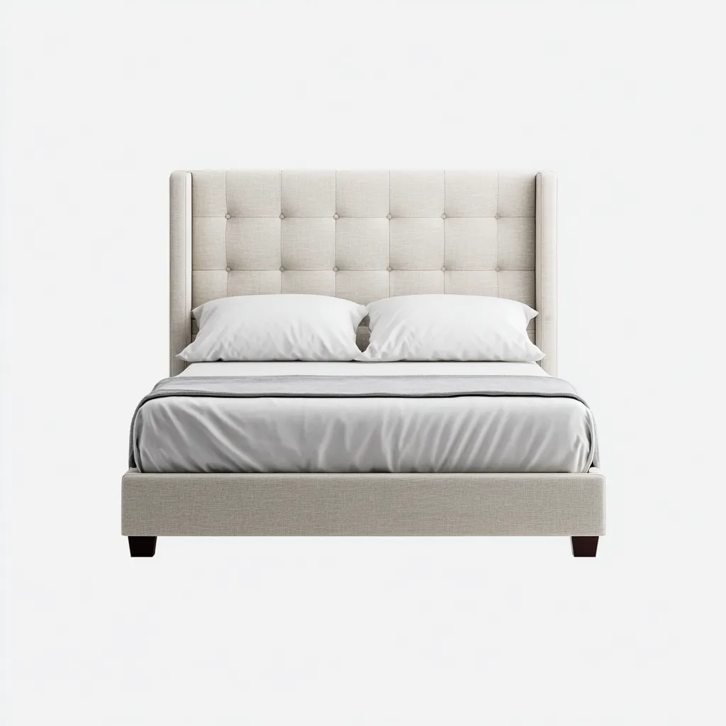 Lit double - tissu-bois - 200x160x120 cm - beige - style moderne-Nestleify