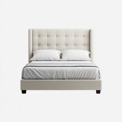 Lit double - tissu-bois - 200x160x120 cm - beige - style moderne-Nestleify