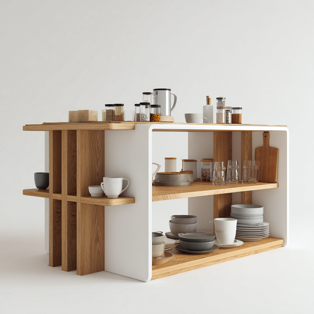 Îlot de cuisine - bois mélaminé - 135x70x90 cm - blanc-bois naturel - design moderne-Nestleify