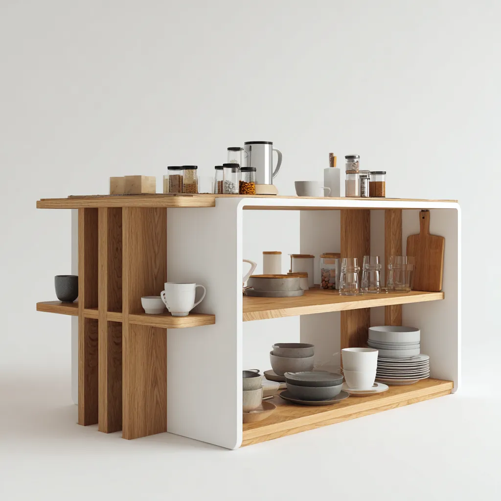 Îlot de cuisine - bois mélaminé - 135x70x90 cm - blanc-bois naturel - design moderne-Nestleify