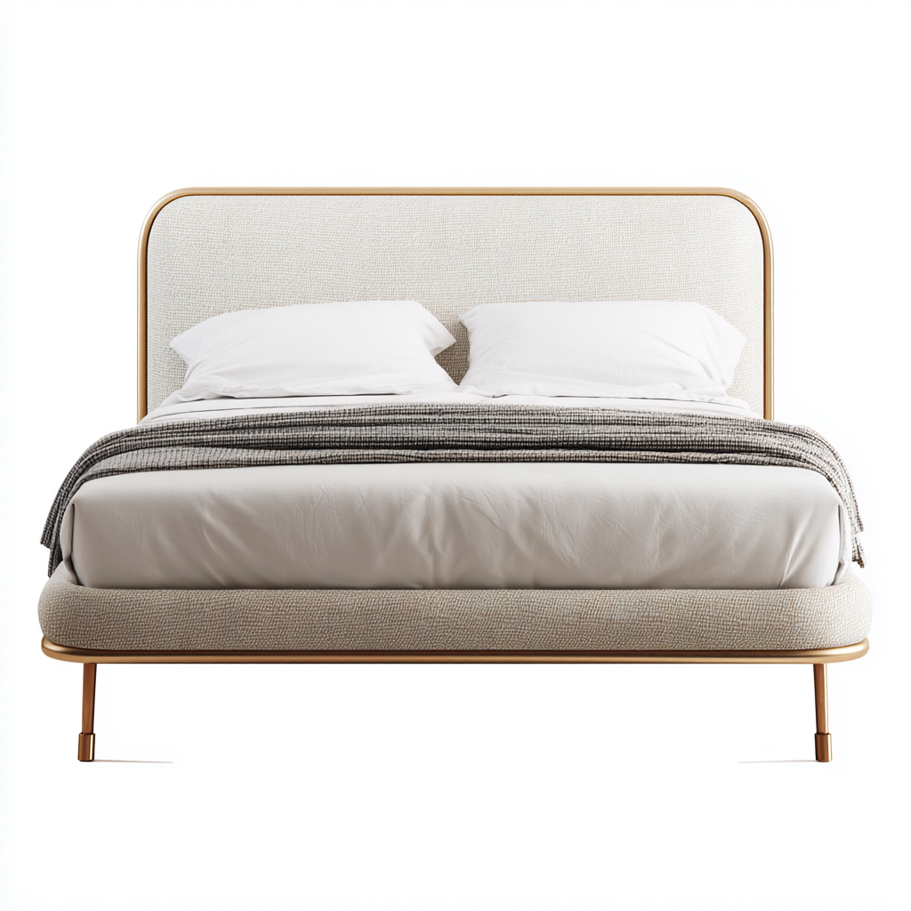 Lit double - tissu-métal - 200x160x110 cm - beige - style moderne-Nestleify