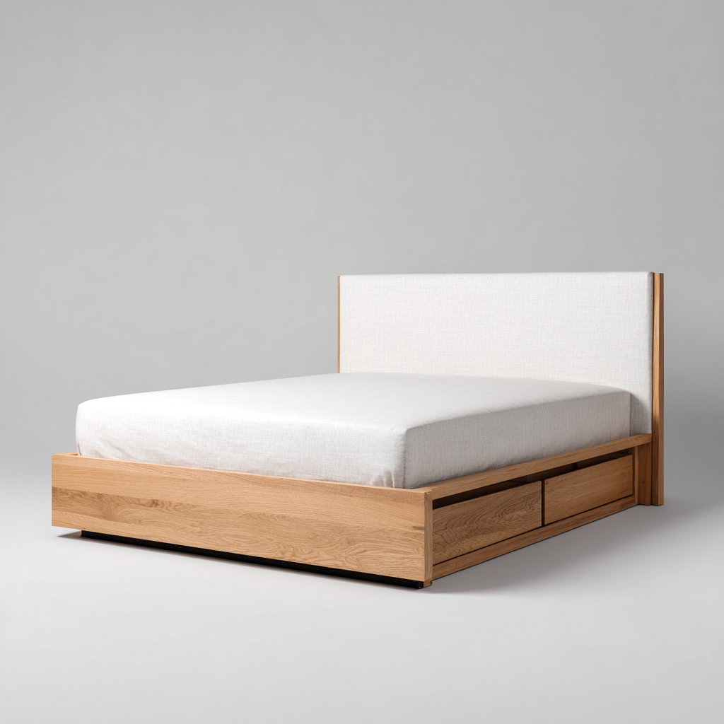 Lit double - bois - 205x160x115 cm - chêne - style moderne-Nestleify