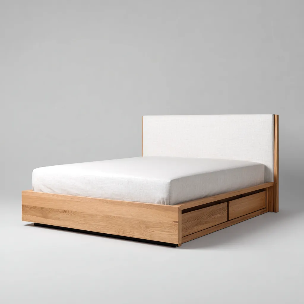 Lit double - bois - 205x160x115 cm - chêne - style moderne-Nestleify