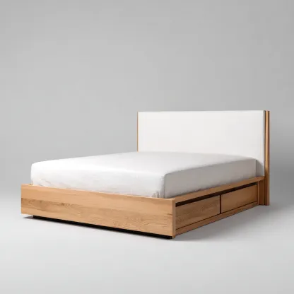 Lit double - bois - 205x160x115 cm - chêne - style moderne-Nestleify