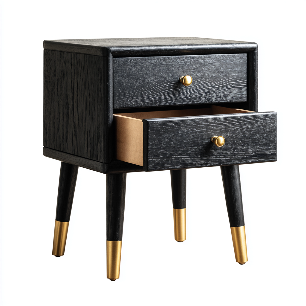 Table de chevet - MDF-métal doré - 45x35x55 cm - noir-doré - style moderne élégant-Nestleify