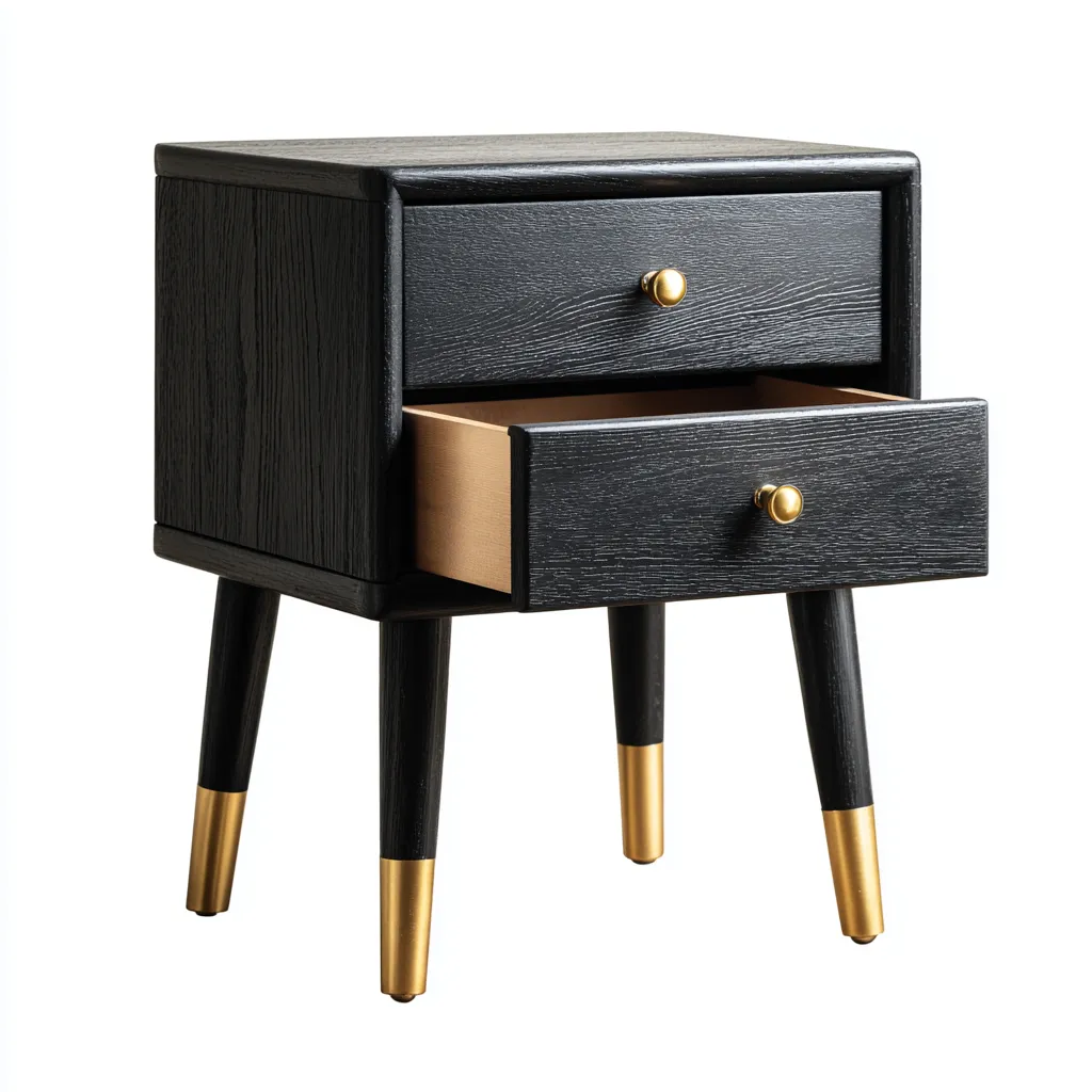 Table de chevet - MDF-métal doré - 45x35x55 cm - noir-doré - style moderne élégant-Nestleify