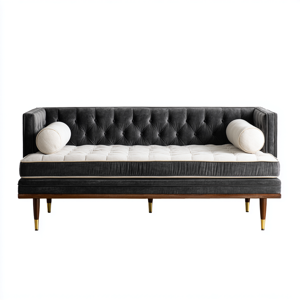 Canapé-lit - velours - 205x88x86 cm - gris - style rétro contemporain-Nestleify