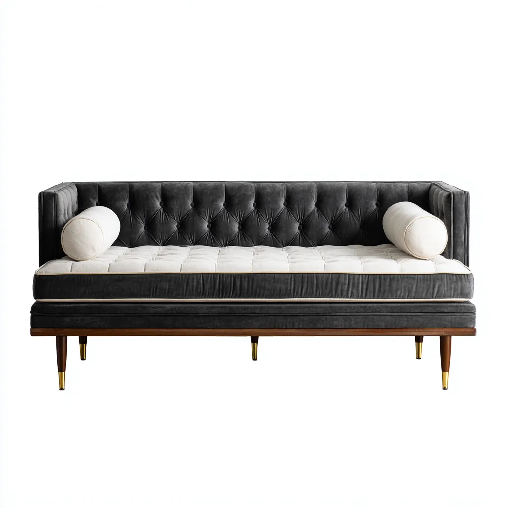 Canapé-lit - velours - 205x88x86 cm - gris - style rétro contemporain-Nestleify