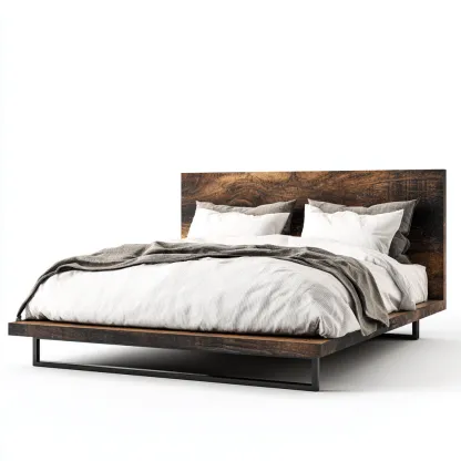 Lit double - bois - métal - 200x160x90 cm - brun foncé-noir - style industriel-Nestleify