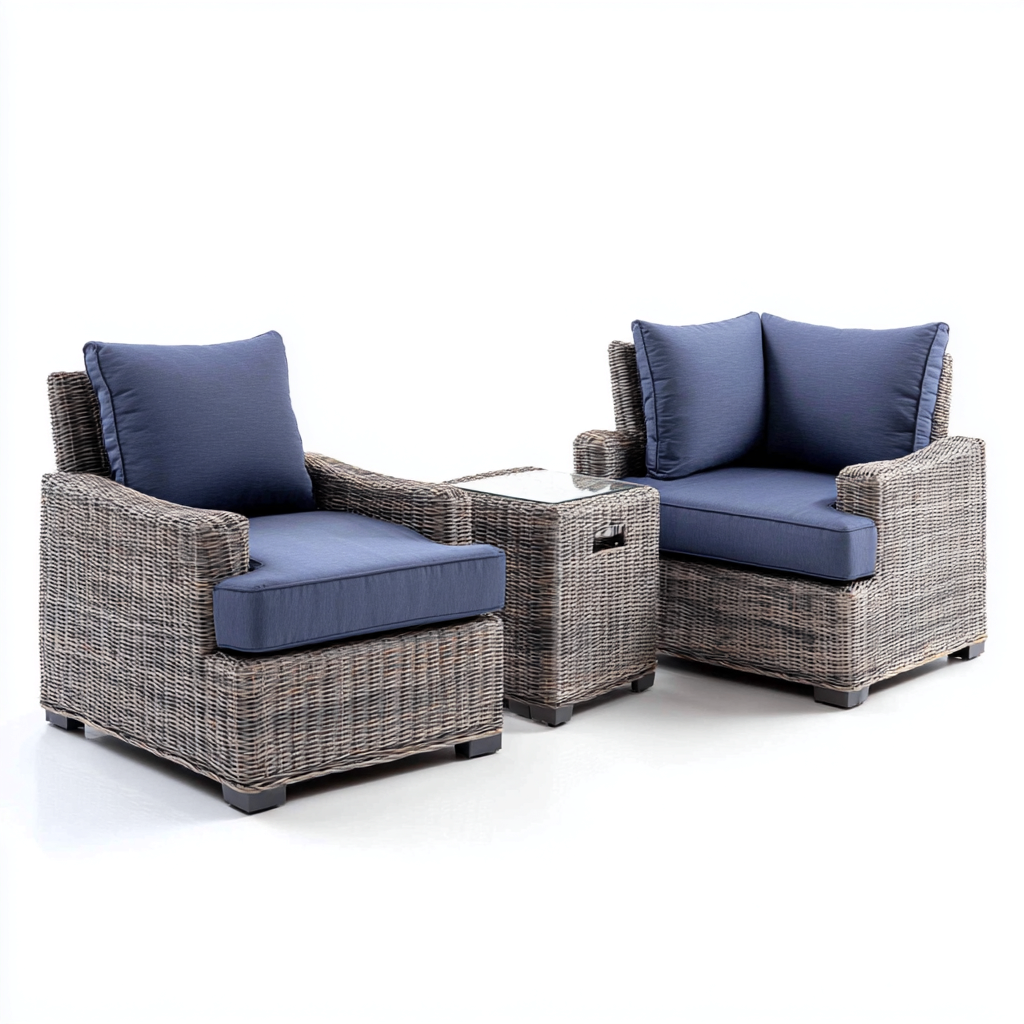Canapé de jardin - rotin synthétique - bois - 82x76x90 cm - bleu-gris-marron - style contemporain-Nestleify