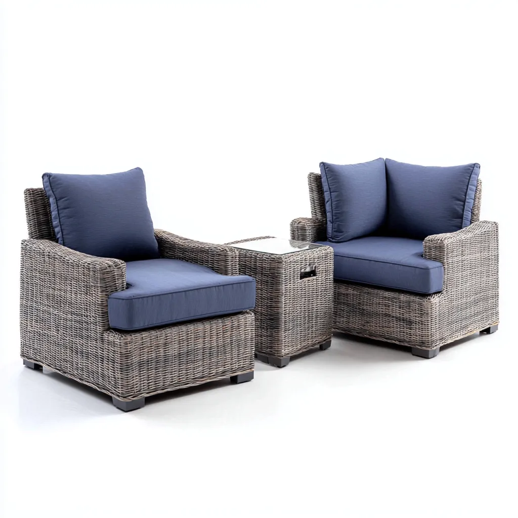 Canapé de jardin - rotin synthétique - bois - 82x76x90 cm - bleu-gris-marron - style contemporain-Nestleify