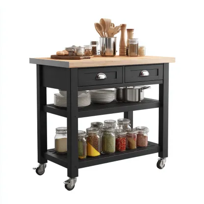 Îlot de cuisine - bois mélaminé - métal - 90x50x90 cm - noir-bois naturel - style moderne-Nestleify