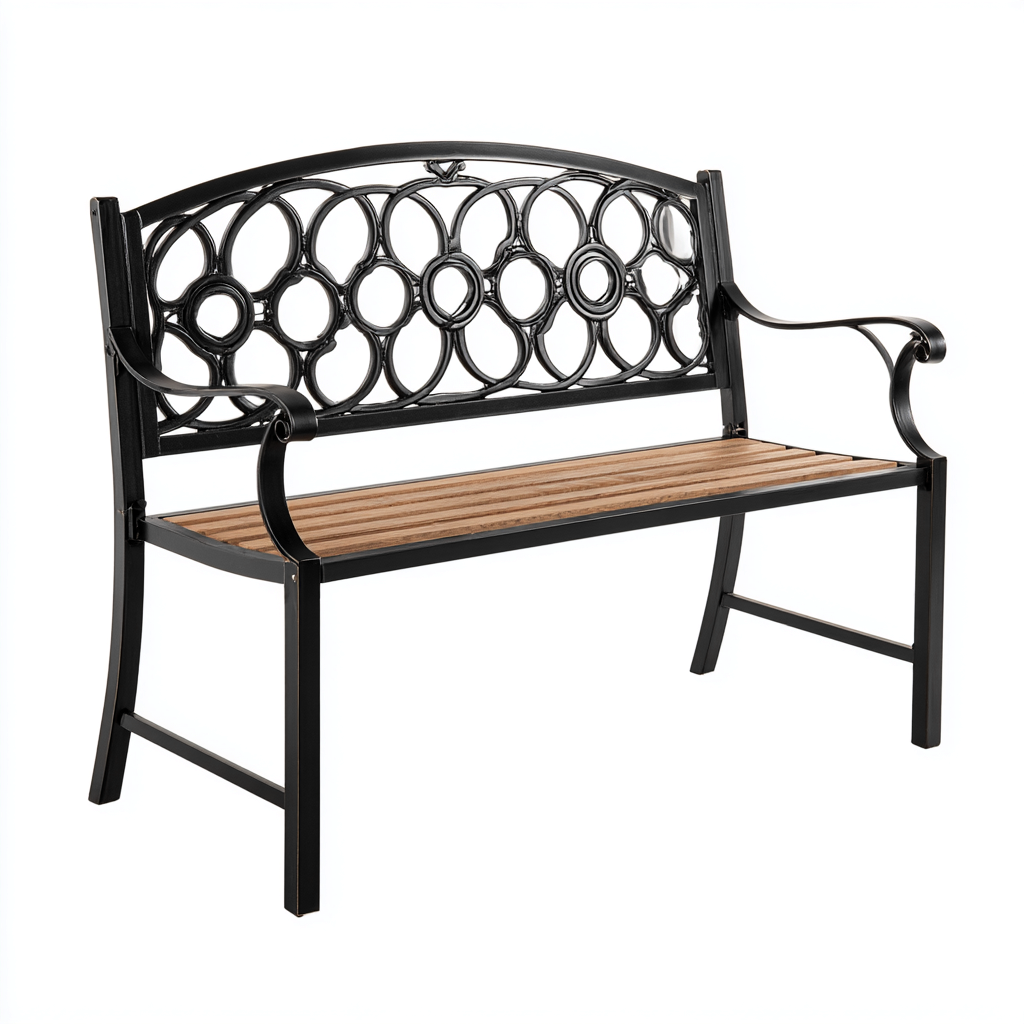 Banc de jardin - métal-bois - 120x58x82 cm - noir-marron - style classique-Nestleify