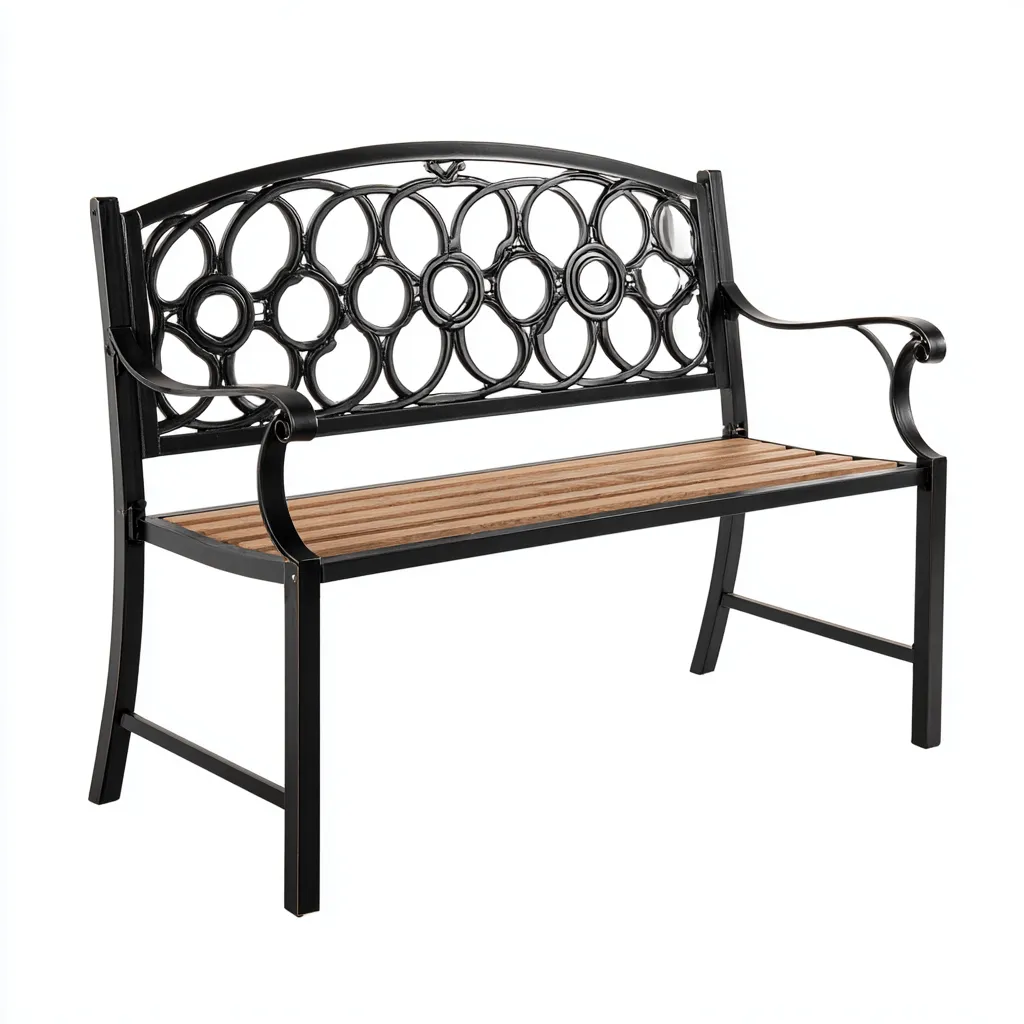 Banc de jardin - métal-bois - 120x58x82 cm - noir-marron - style classique-Nestleify