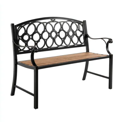 Banc de jardin - métal-bois - 120x58x82 cm - noir-marron - style classique-Nestleify