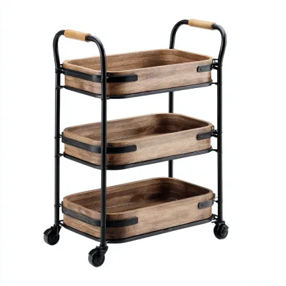 Dessertes et chariots - métal-bois - 62x33x88 cm - noir-bois foncé - style industriel-Nestleify