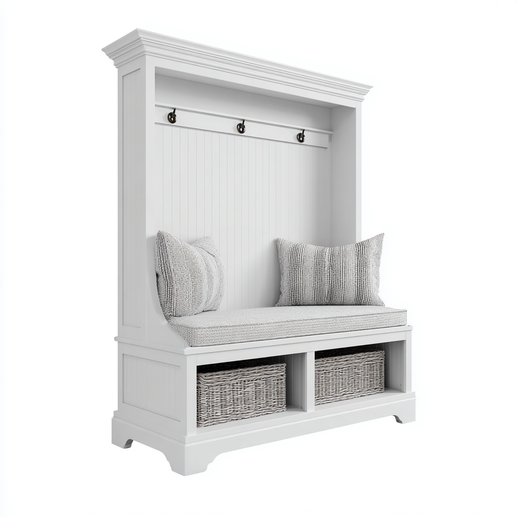 Porte manteau - bois - 120x45x180 cm - blanc - style classique-Nestleify