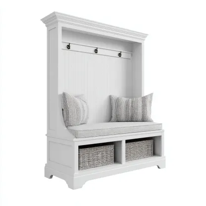 Porte manteau - bois - 120x45x180 cm - blanc - style classique-Nestleify