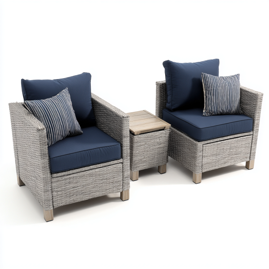 Canapé de jardin - rotin synthétique - bois - 77x73x88 cm - bleu-gris-marron - style contemporain-Nestleify