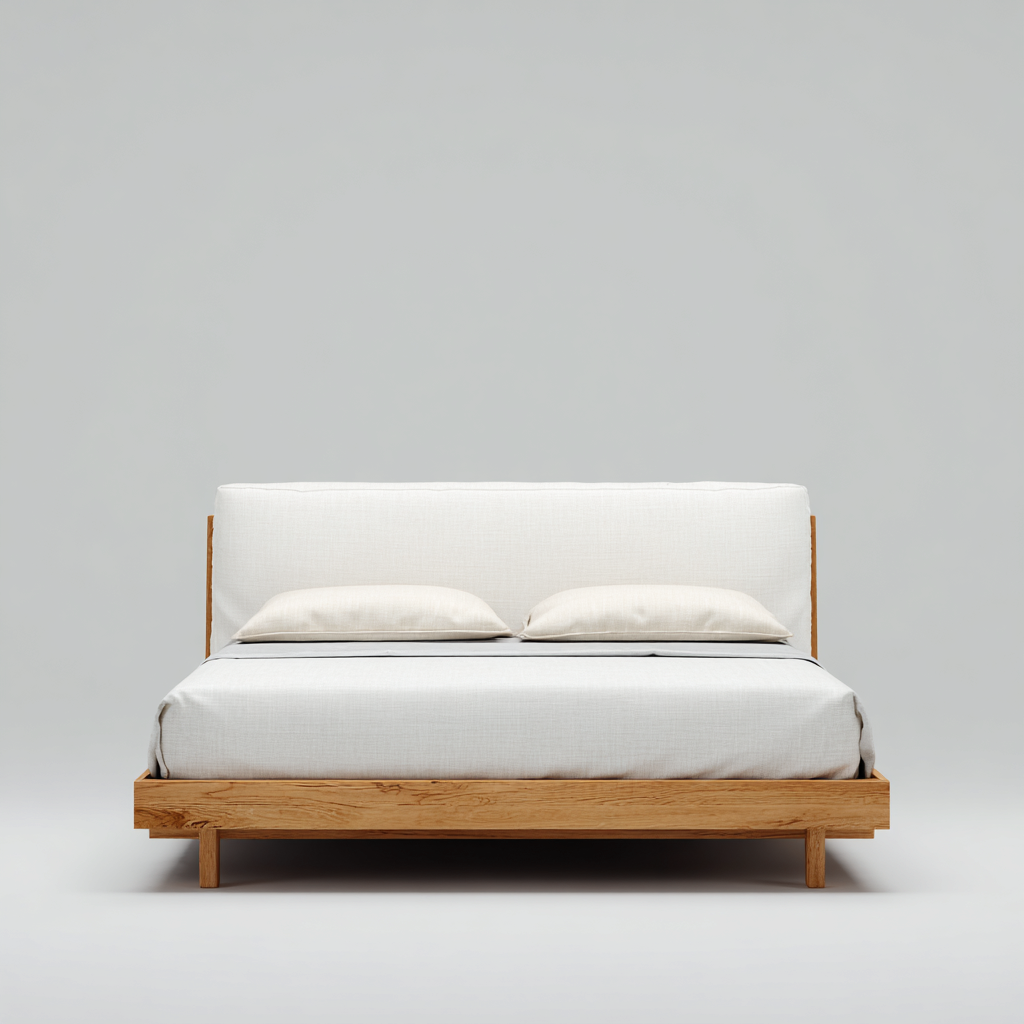 Lit double - bois - tissu - 208x160x95 cm - chêne-blanc - style moderne-Nestleify