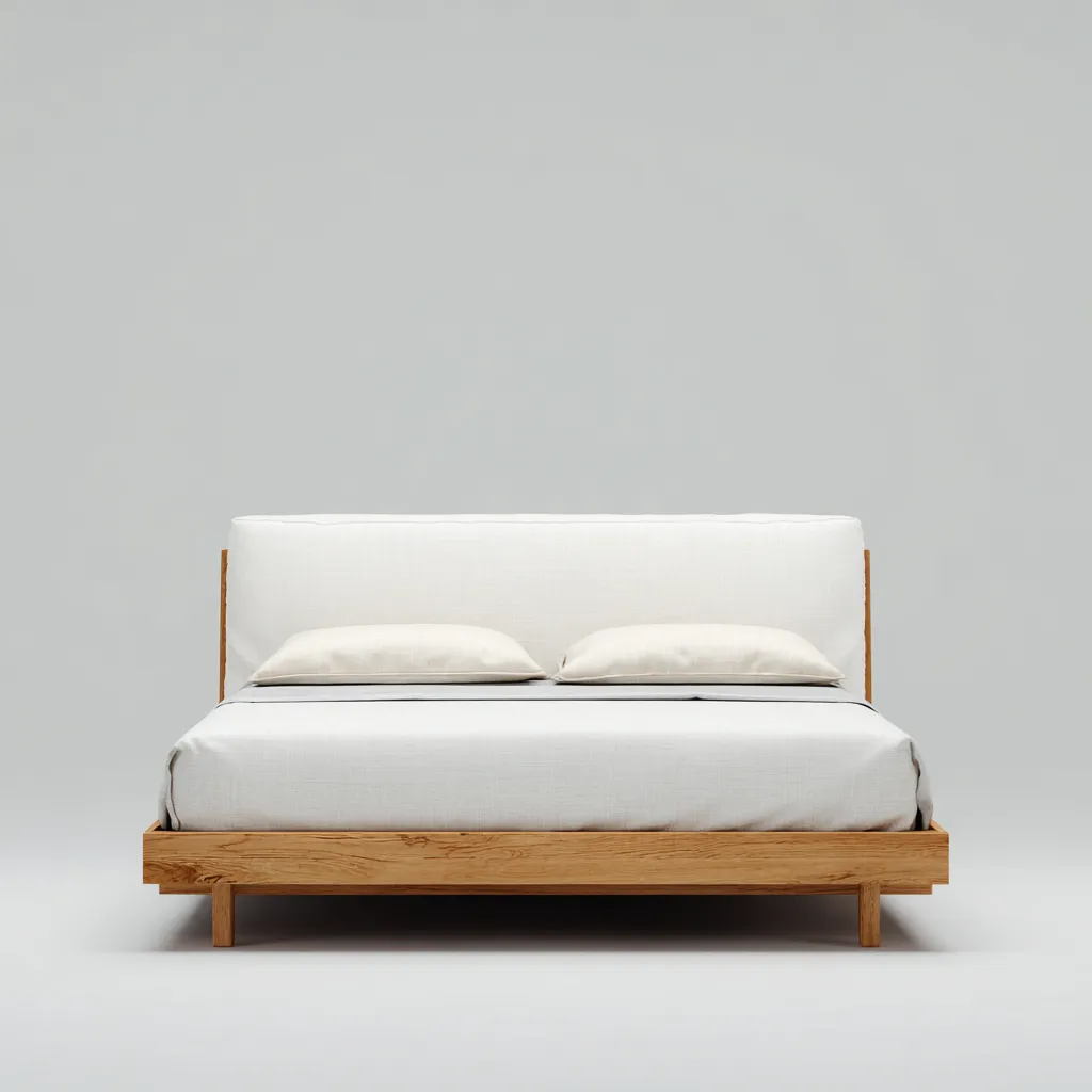 Lit double - bois - tissu - 208x160x95 cm - chêne-blanc - style moderne-Nestleify