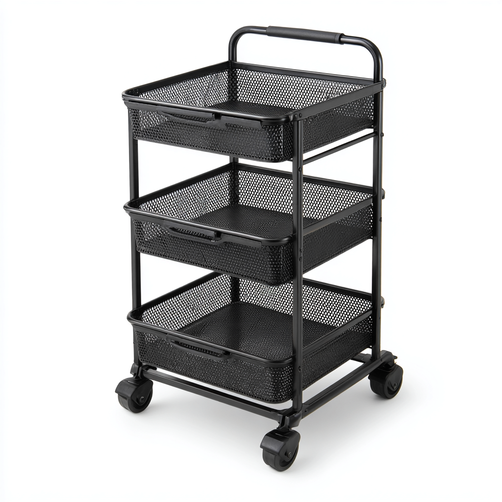 Dessertes et chariots - métal maillé-noir - 42x32x87 cm - noir - design fonctionnel-Nestleify