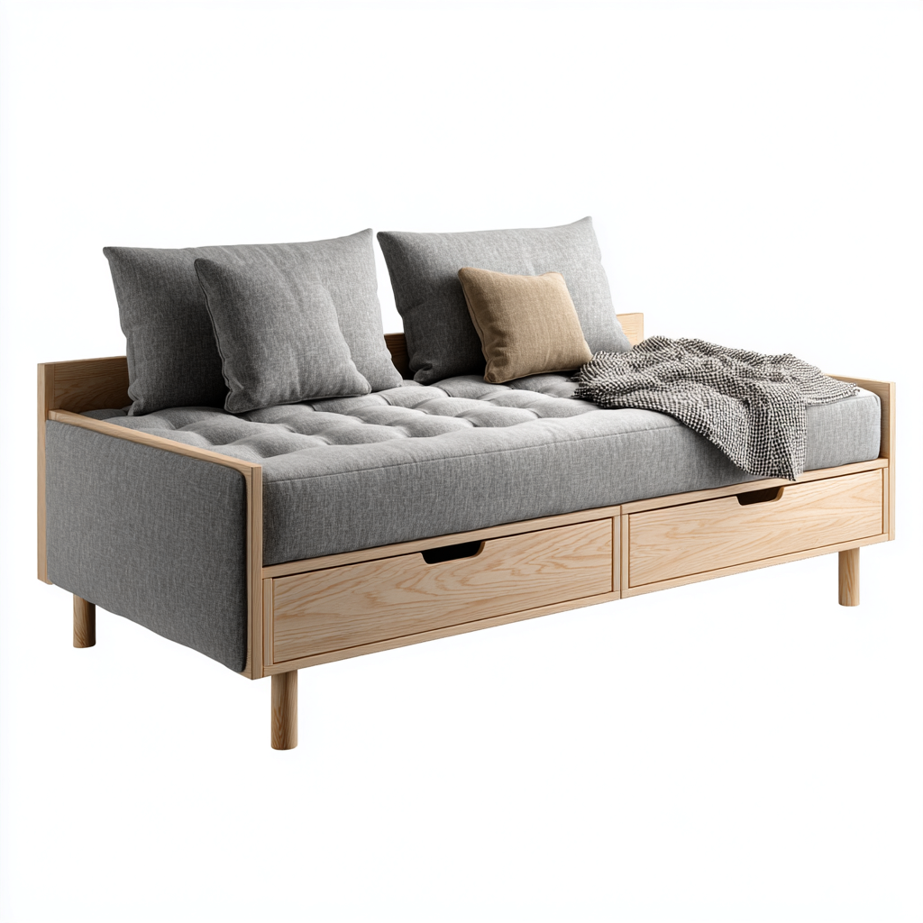 Canapé-lit - bois massif - 205x95x88 cm - gris-bois naturel - style scandinave-Nestleify