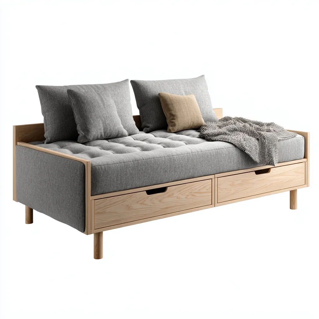 Canapé-lit - bois massif - 205x95x88 cm - gris-bois naturel - style scandinave-Nestleify