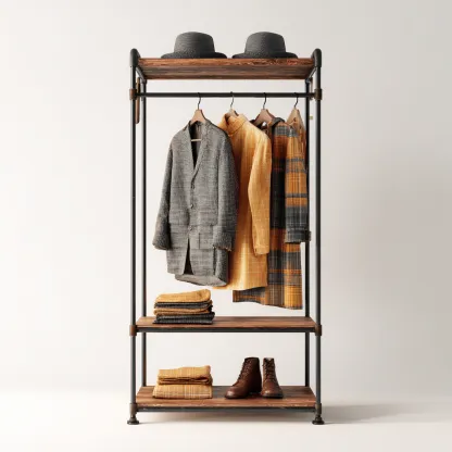 Porte manteau - bois-métal - 100x40x175 cm - bois foncé-noir - style industriel-Nestleify