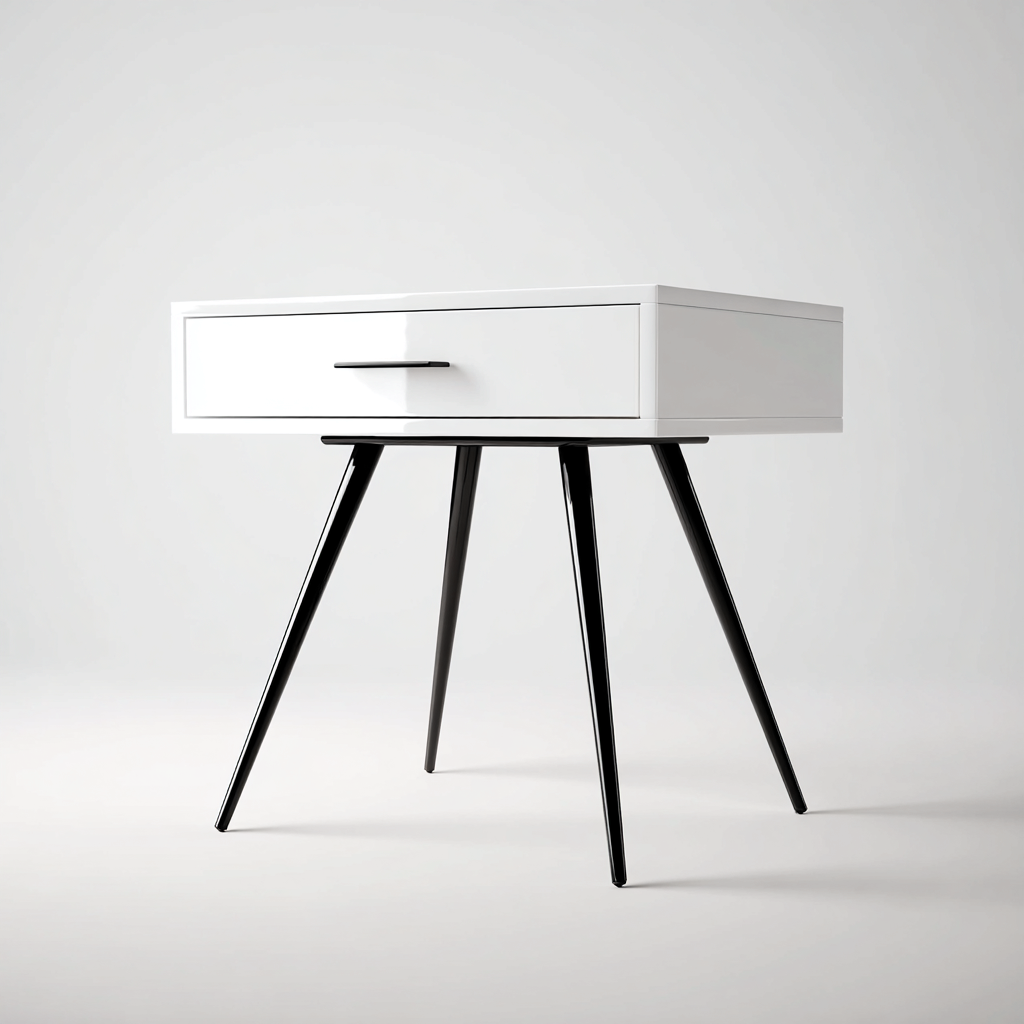 Table de chevet - bois-métal - 48x34x62 cm - blanc-noir - style moderne-Nestleify
