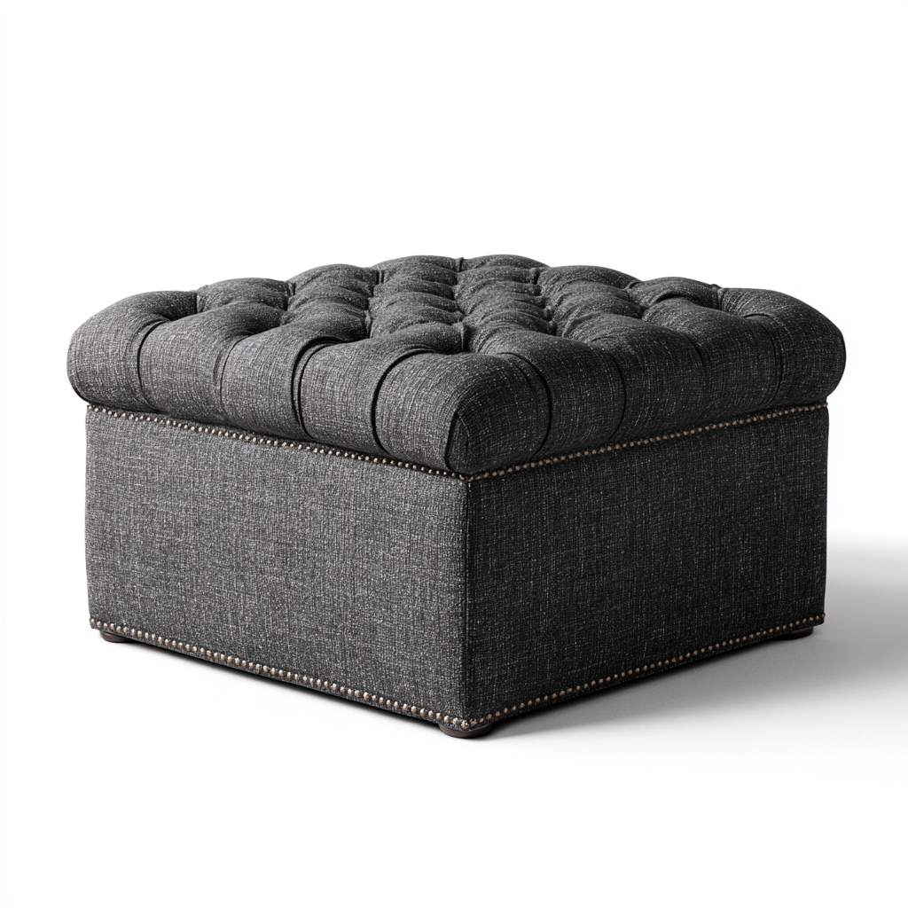 Pouf - tissu - 58x58x44 cm - gris foncé - style classique-Nestleify