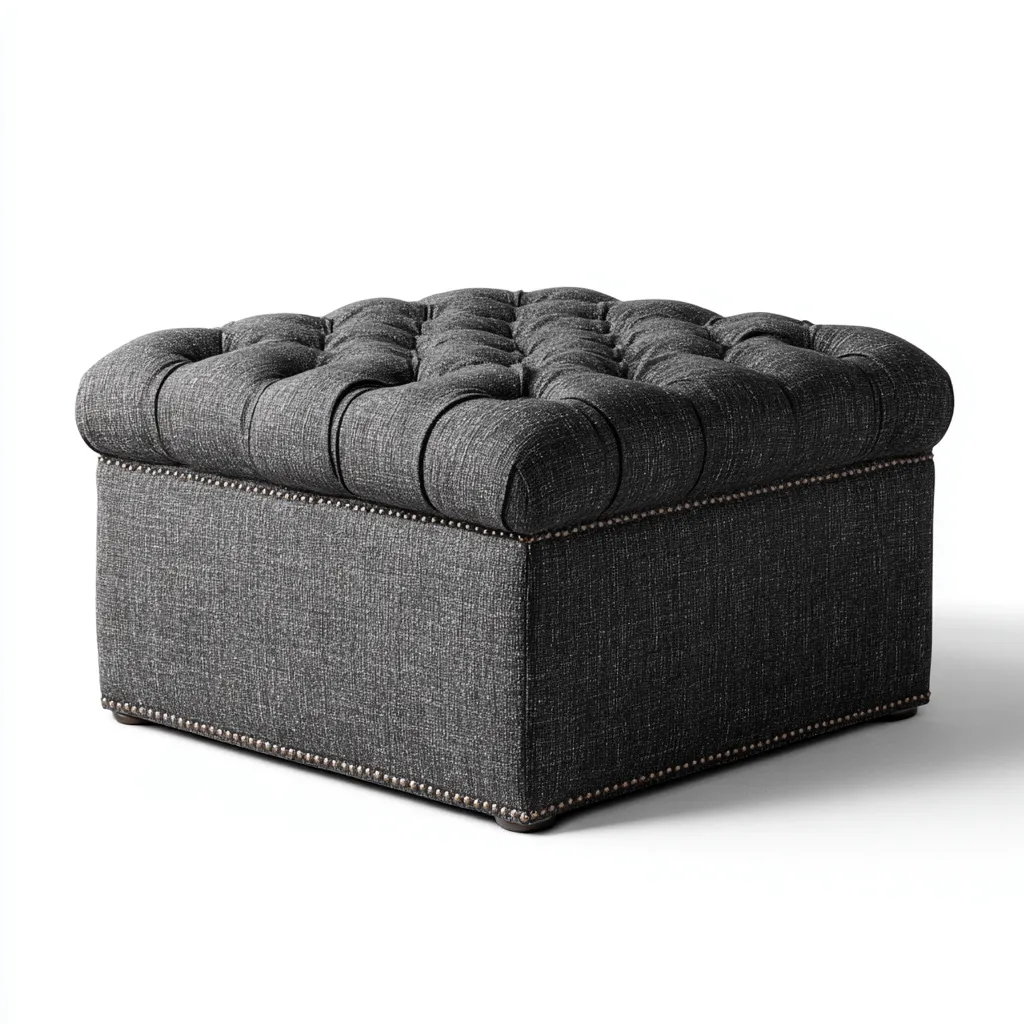Pouf - tissu - 58x58x44 cm - gris foncé - style classique-Nestleify