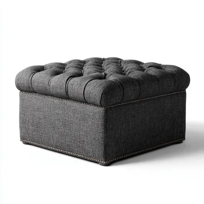 Pouf - tissu - 58x58x44 cm - gris foncé - style classique-Nestleify