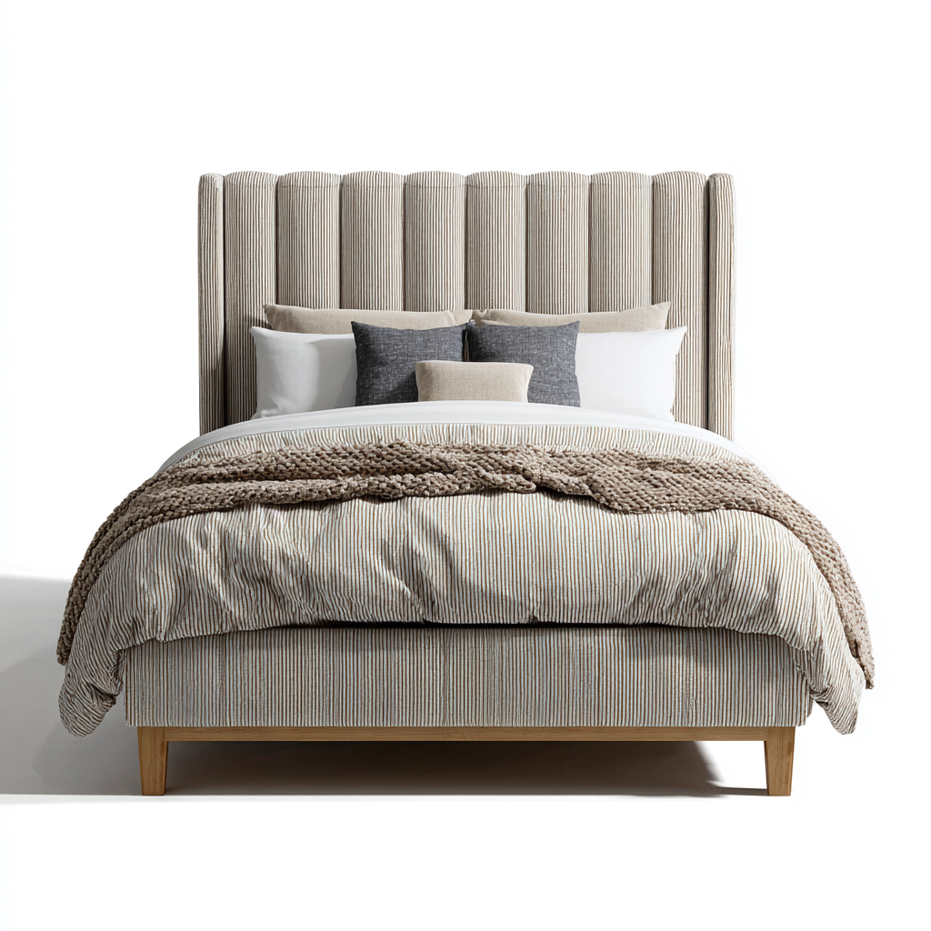 Lit double - tissu - 200x160x135 cm - beige - style contemporain-Nestleify