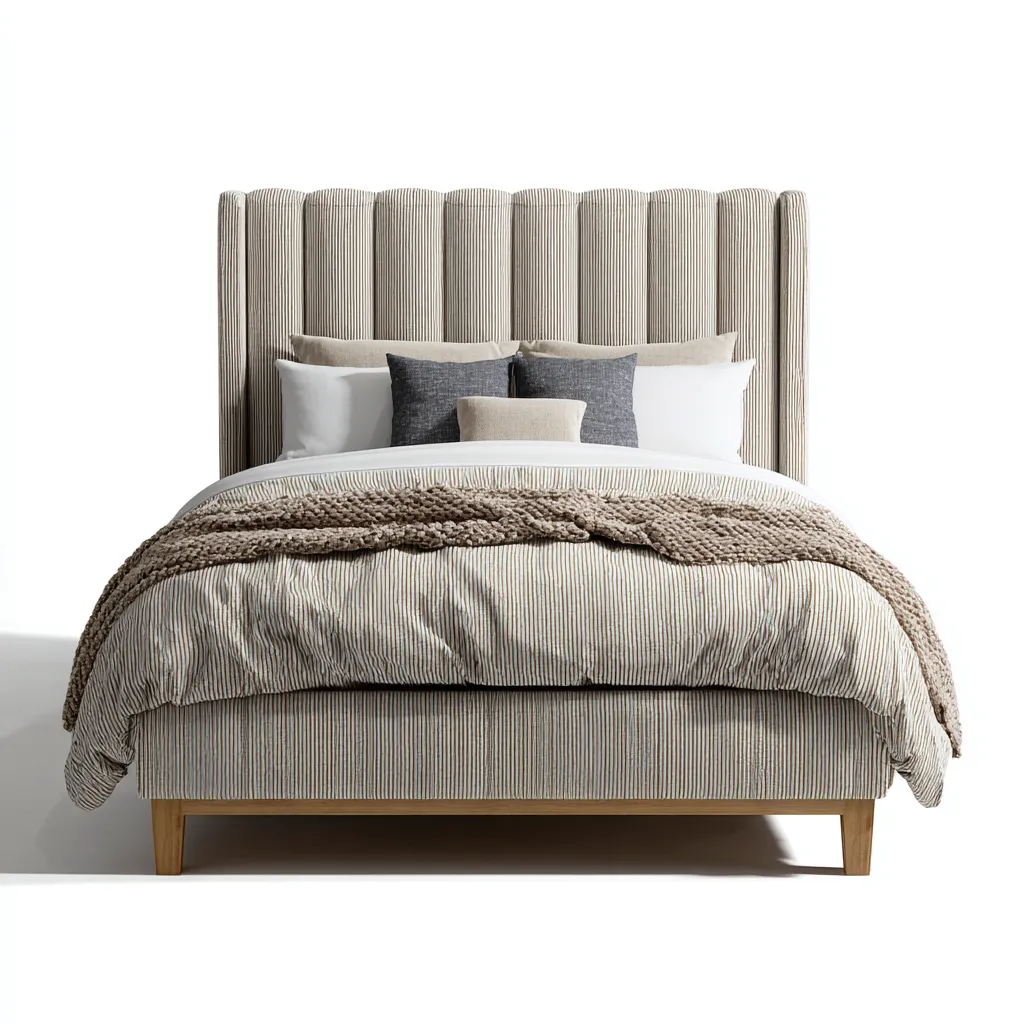 Lit double - tissu - 200x160x135 cm - beige - style contemporain-Nestleify