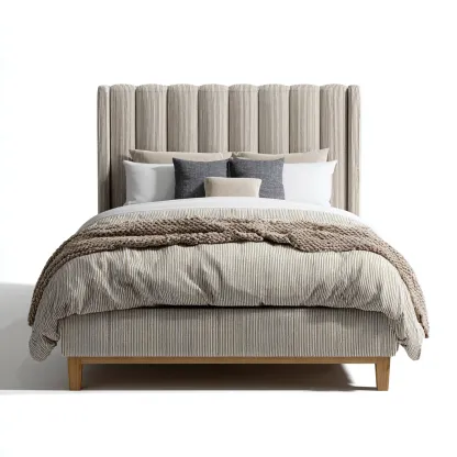 Lit double - tissu - 200x160x135 cm - beige - style contemporain-Nestleify