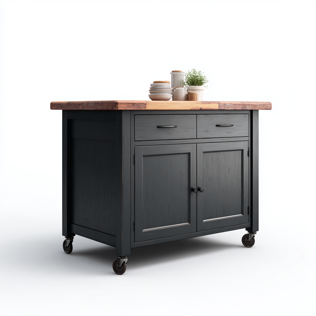 Îlot de cuisine - bois-métal - 100x55x90 cm - noir-bois - style moderne-Nestleify