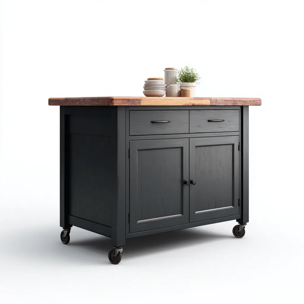 Îlot de cuisine - bois-métal - 100x55x90 cm - noir-bois - style moderne-Nestleify