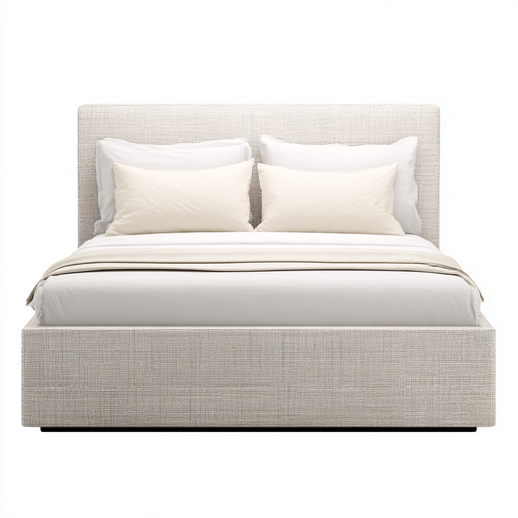 Lit double - tissu - bois - 200x160x115 cm - beige - style moderne-Nestleify